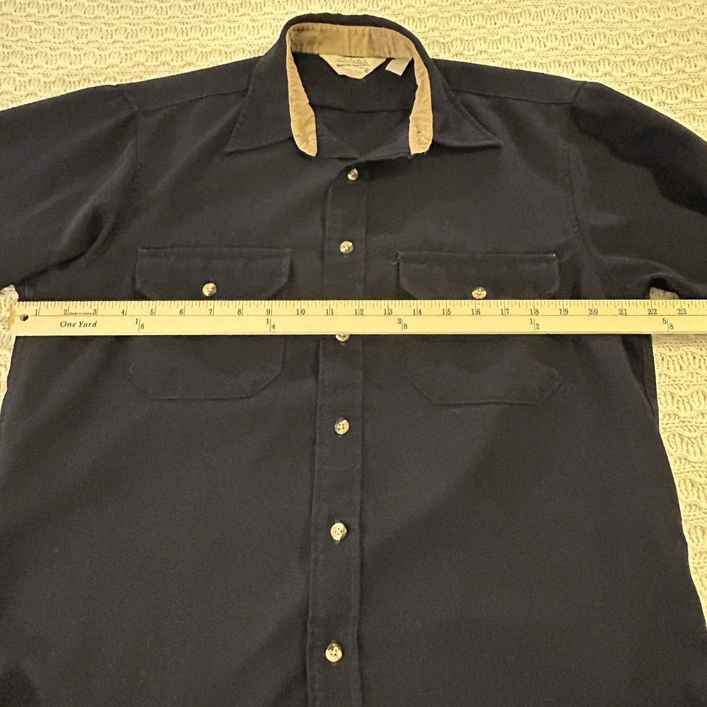 Vintage Cabelas Men's Large Navy Blue Button Down Work Shirt Corduroy Collar - Picture 5 of 6